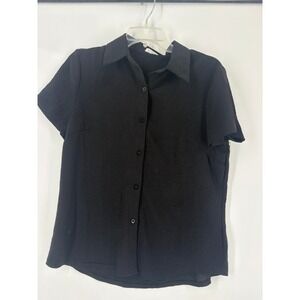 Weslie Smile Black Short Sleeve Collared Button Up Shirt Top Womens XL
